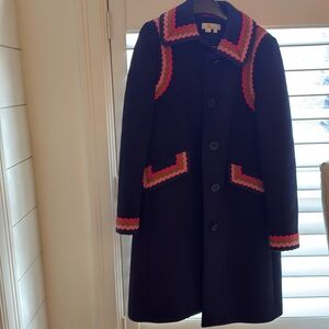 Boden Navy Blue w/ ric tax trim wool winter coat